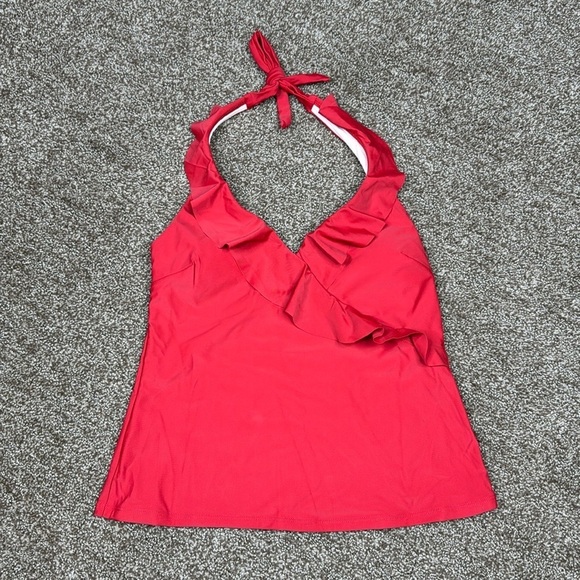 Cupshe Halter Tie V Neck Solid Red Ruffle Tankini Swimsuit Top Size Medium - Picture 1 of 6